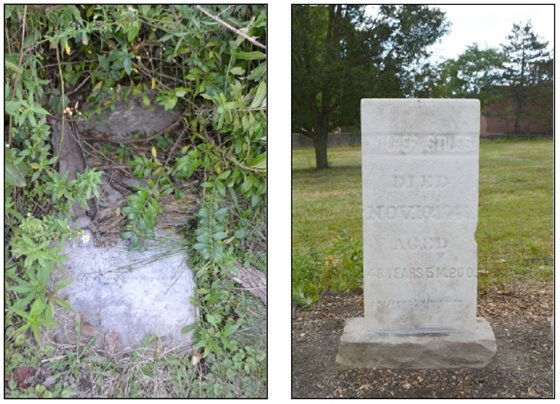 Gravestone of Wilber Stiles, before and after restoration