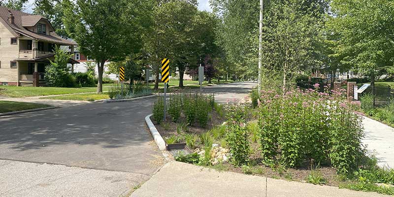 Three traffic calming installations — bump outs — were installed in the Moreland neighborhood, including this one in front of Chelton Park on Chelton Rd.