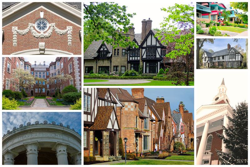 Collage of homes and public buildings on self-guided tours